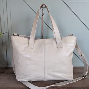 ABLE women's Tote in abone-colored, crocodile-embossed leather